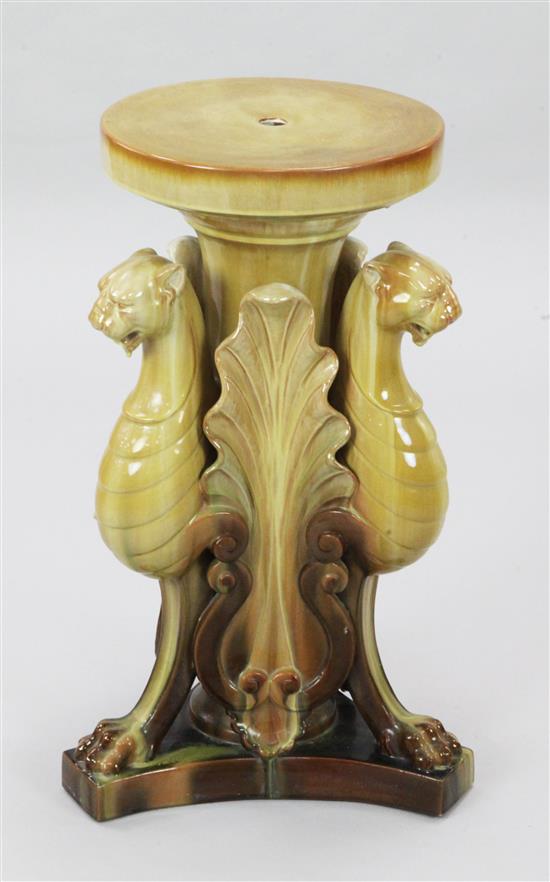 A Clement Massier lion monopodia pedestal, late 19th century, height 62cm (24.2in.), slight loss